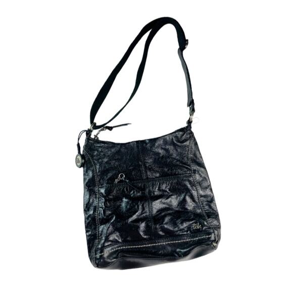 The Sak Womens Boho Black Leather Crossbody Purse Shoulder Bag Adjustable - Picture 2 of 12